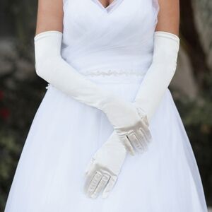 Ivory 22" Long Satin Opera Gloves Formal Evening Wear Fashion Accessory